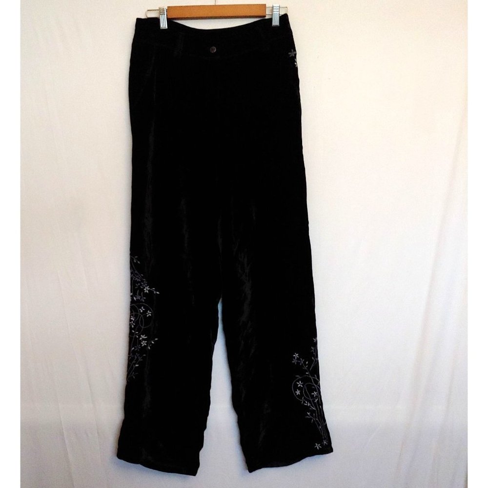 J. Jill black velvet embroidery wideleg pockets pants 8